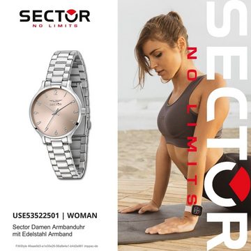 Sector Quarzuhr Sector Damen Armbanduhr Analog, Damen Armbanduhr rund, extra groß (ca. 50,8x43mm), Edelstahlarmband si