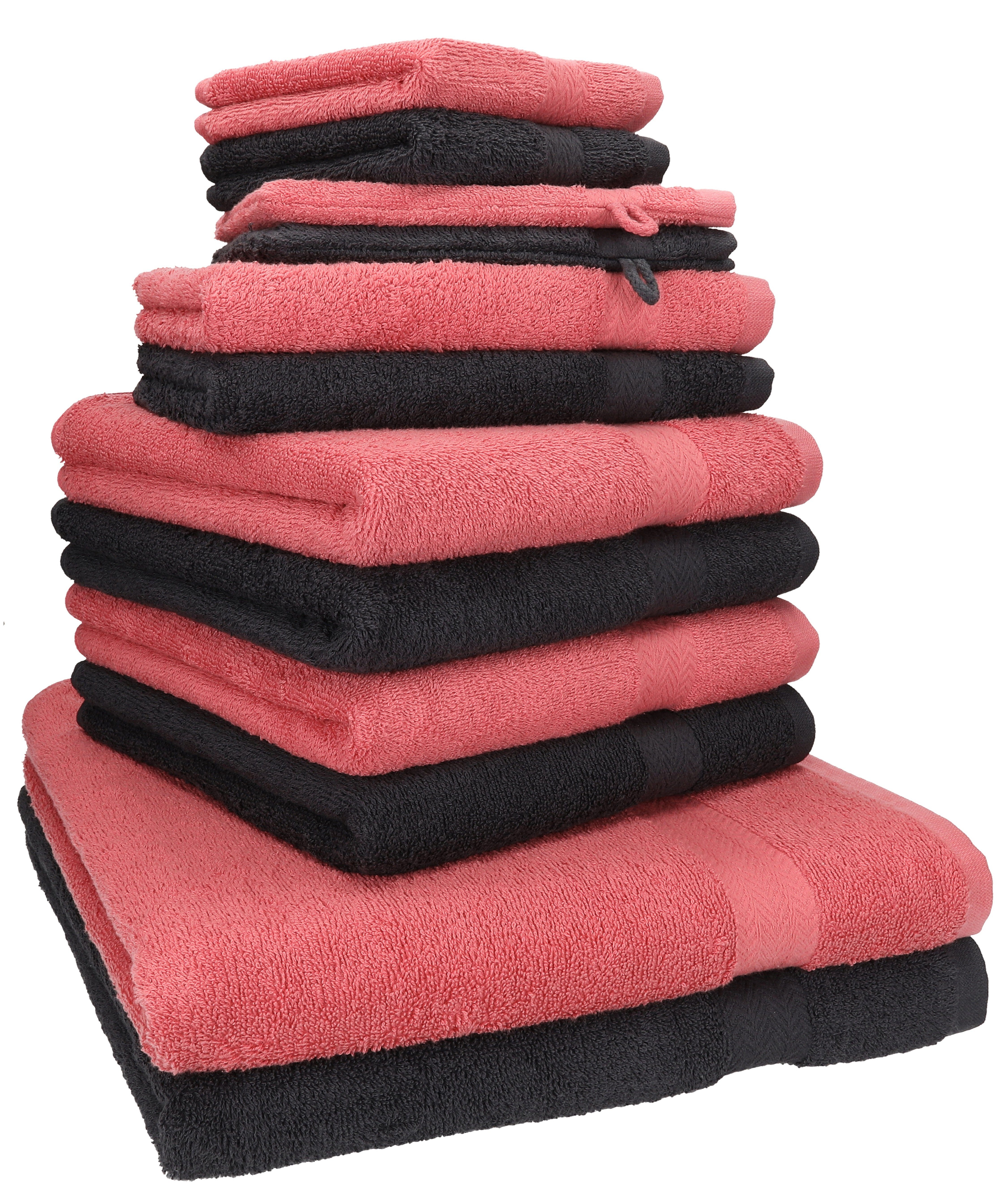 Betz Handtuch Set 12-TLG. Handtuch Set Premium Farbe Graphit/Himbeere, 100% Baumwolle, (12-tlg)