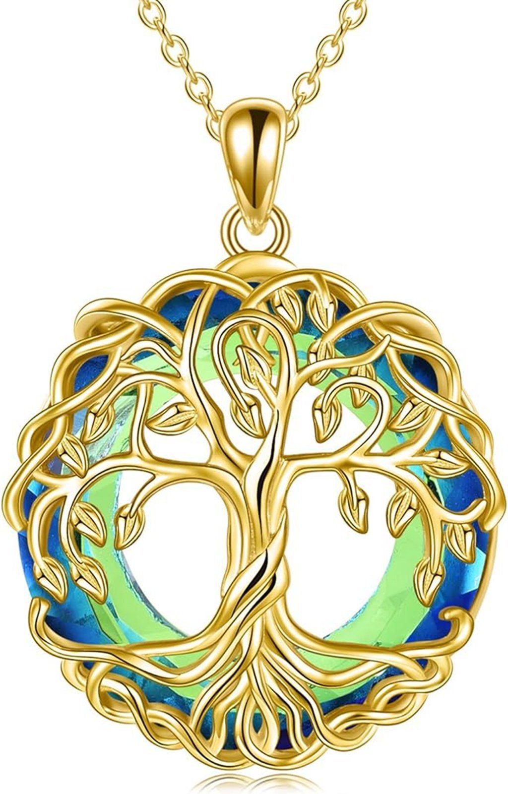 WaKuKa Charm-Kette Lebensbaum-Anhänger-Halskette, Schmuckgeschenk für Frauen Gold