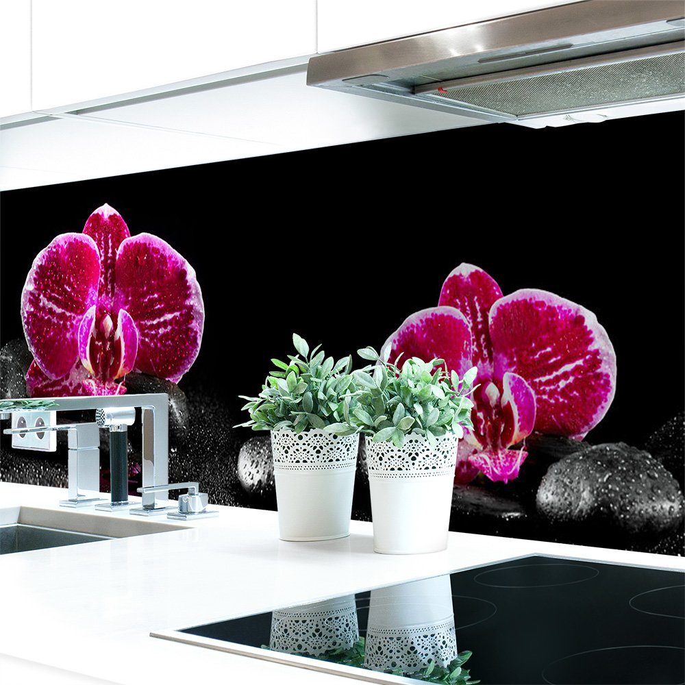 DRUCK-EXPERT Küchenrückwand Küchenrückwand Orchideen Pink Premium Hart-PVC 0,4 mm selbstklebend | Küchenrückwände
