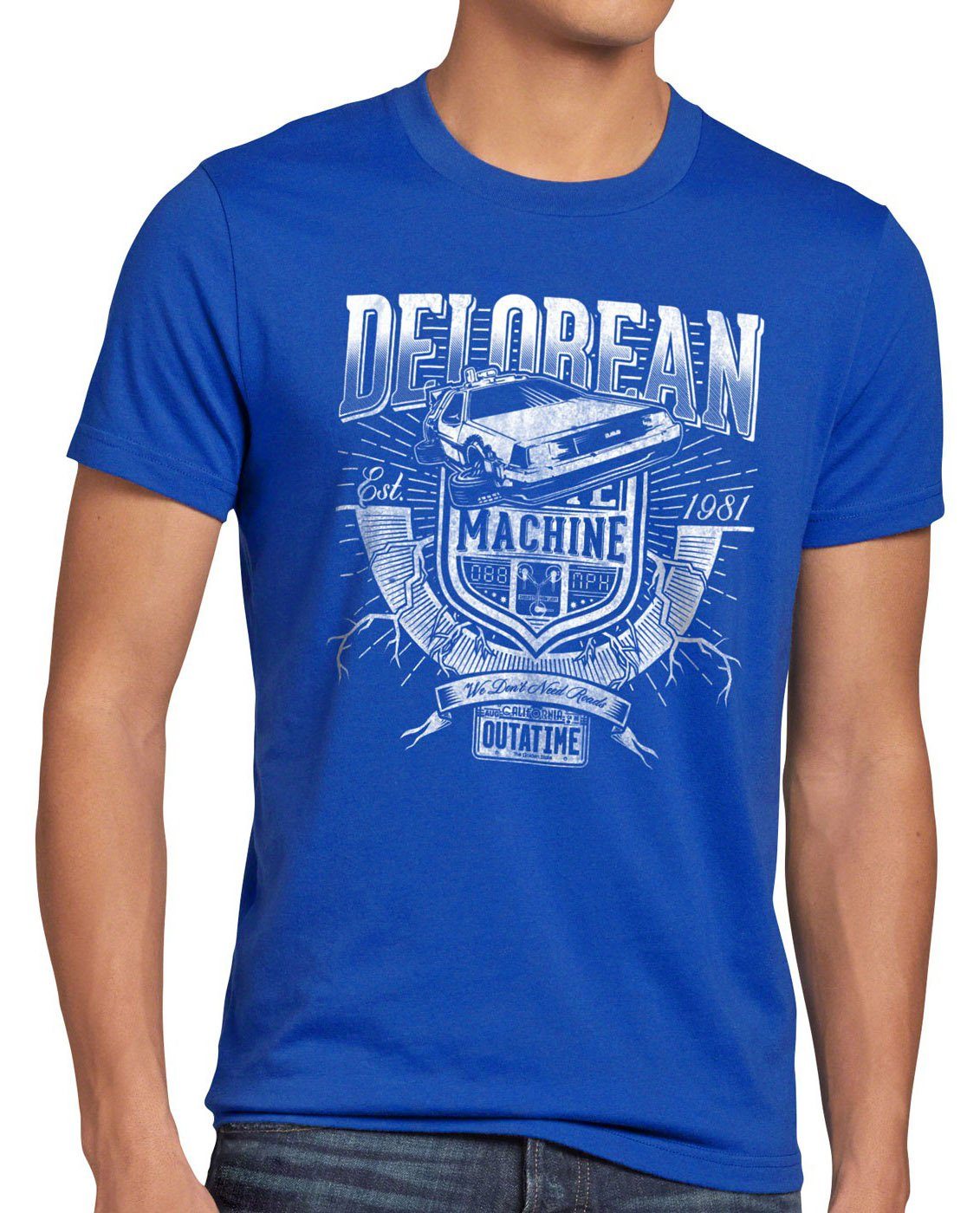 style3 Print-Shirt Herren T-Shirt Delorean Zukunft in die zeitreise zurück future back to the dmc blau