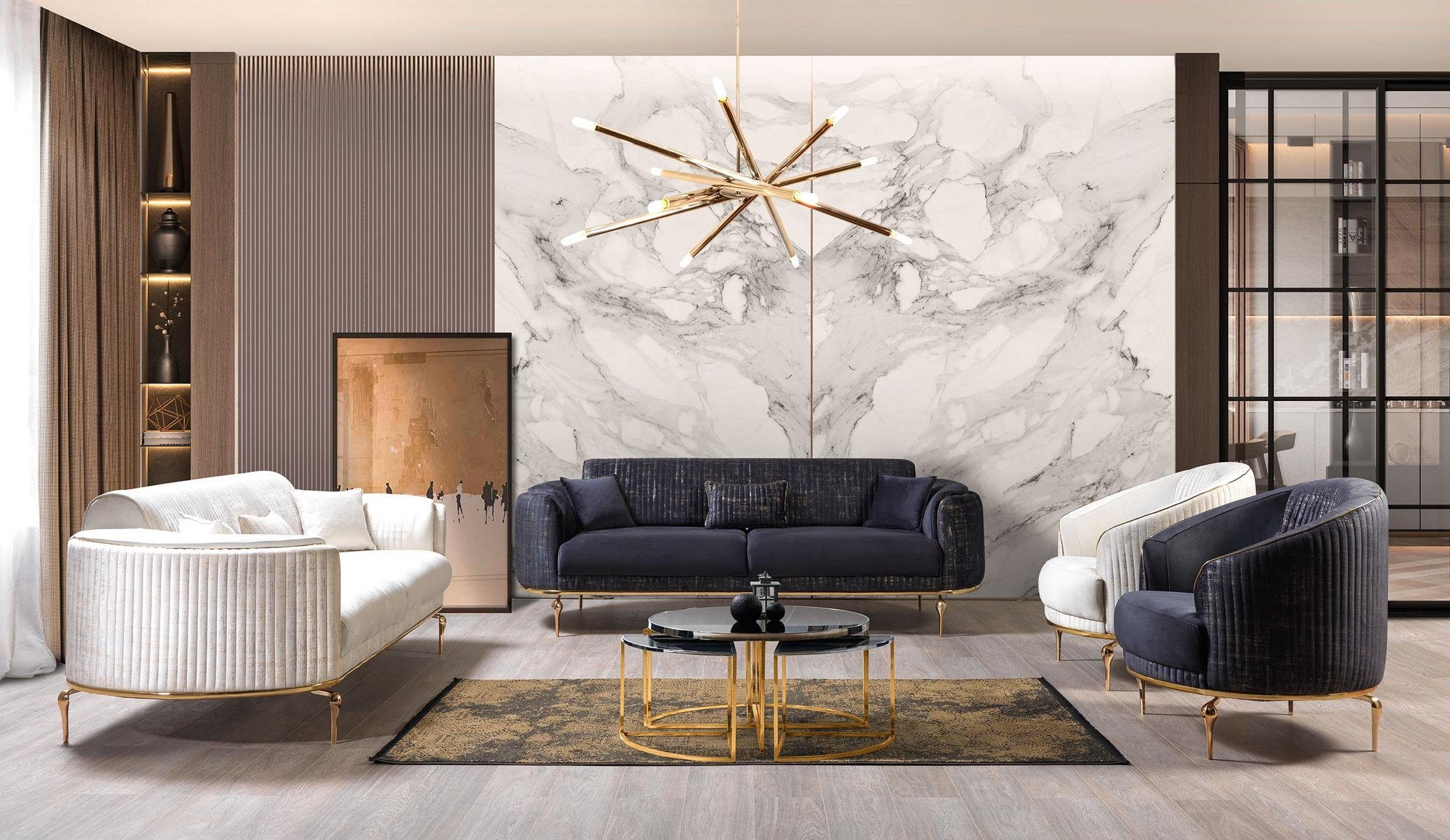 JVmoebel Polstergarnitur Luxus Couchset 4 Teile - Polstermöbel in edlem Textilstoff, (4-tlg), Made in Europa