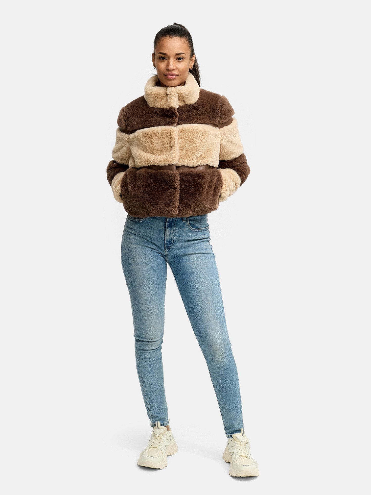 Tazzio Winterjacke F805 Blockstreifen-Design im Teddy-Look, kuschelige Fell günstig online kaufen