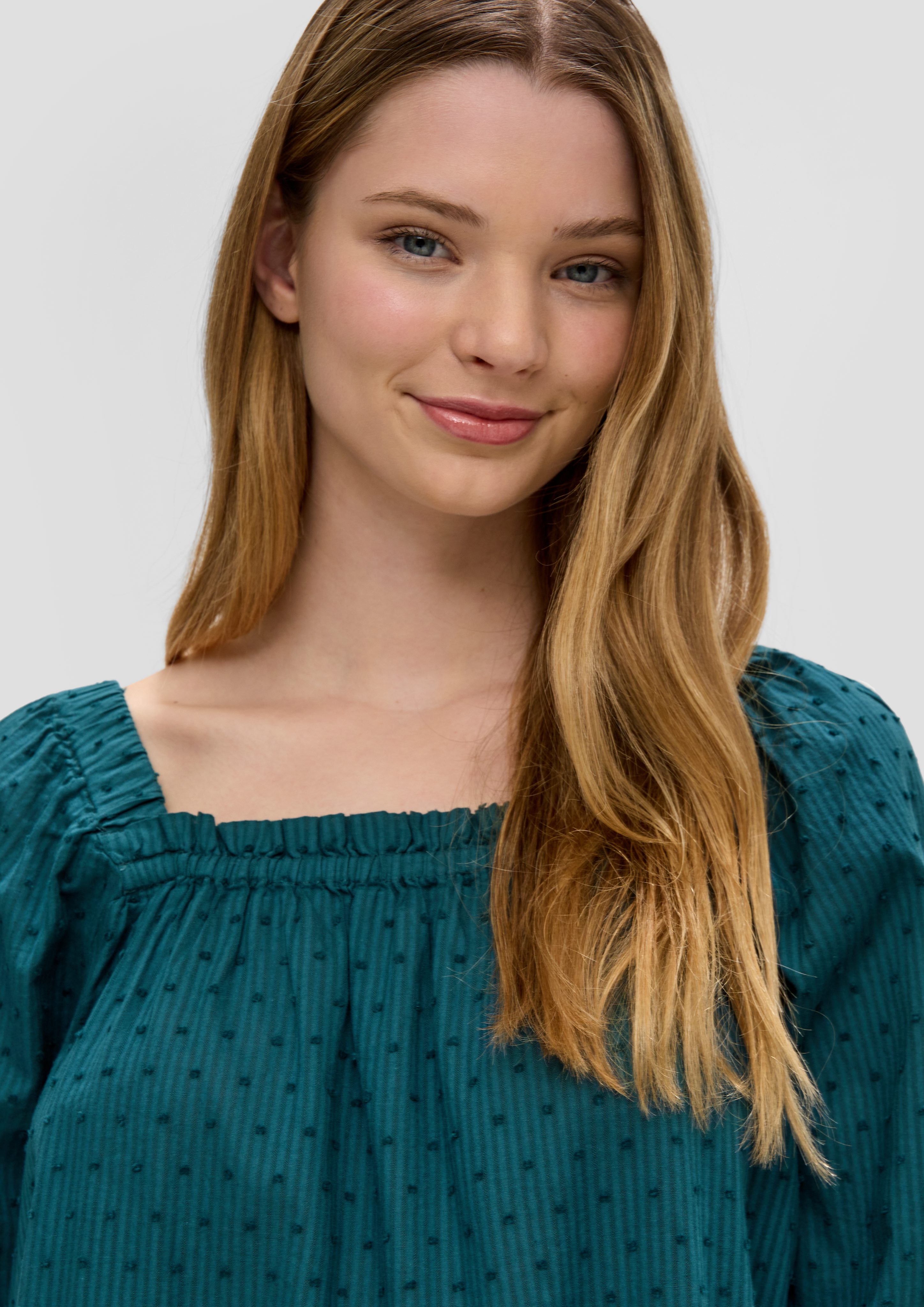 QS Langarmbluse Off-Shoulder-Bluse mit Dobby-Struktur Spitze günstig online kaufen