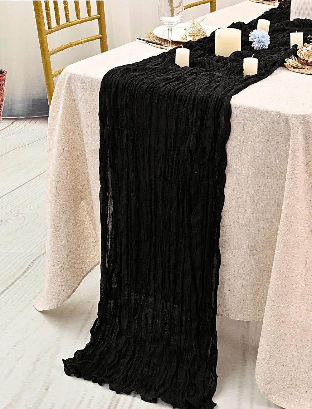 Minicloss Tischläufer Bali-Gaze mit Falten Tischdecke Bohemian Tabelle Flagge (1-tlg), 90 x 300 cm Romantische Tischdecke Dekoration