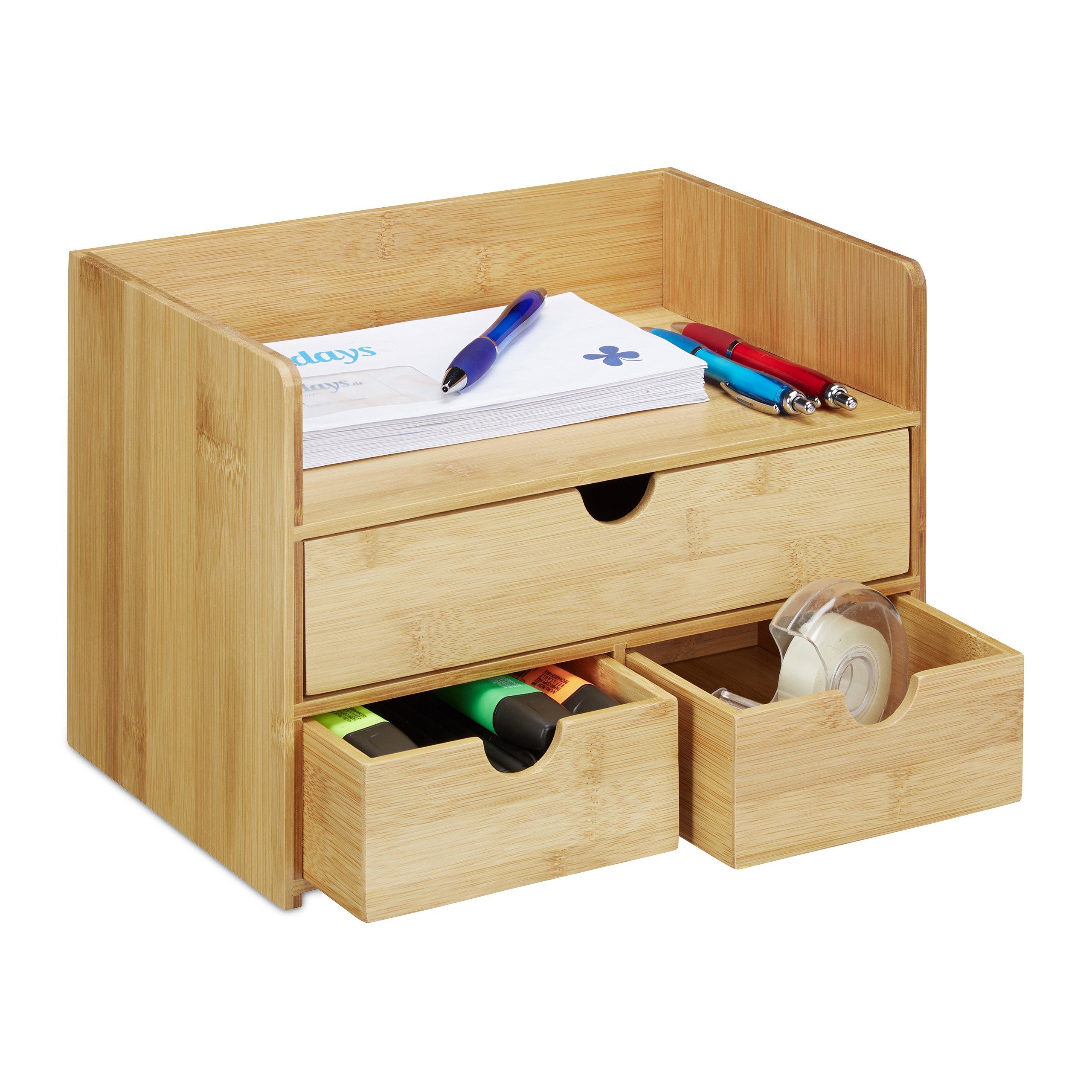 relaxdays Organizer Schreibtisch Organizer Schubladen Bambus (1 St)
