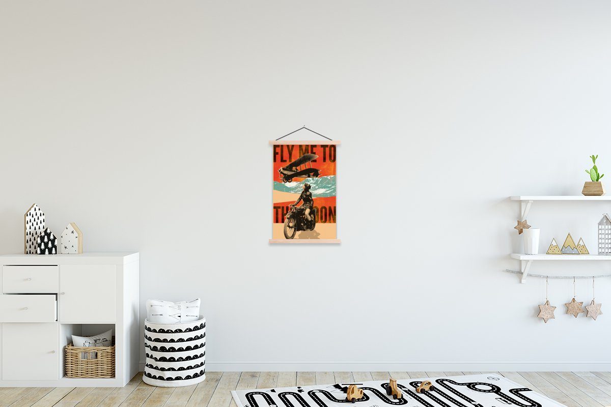 MuchoWow Poster Flugzeug - Motor - Vintage - Zitat, (1 St), Posterleiste, Textilposter für Wohnzimmer, Bilderleiste, Magnetisch