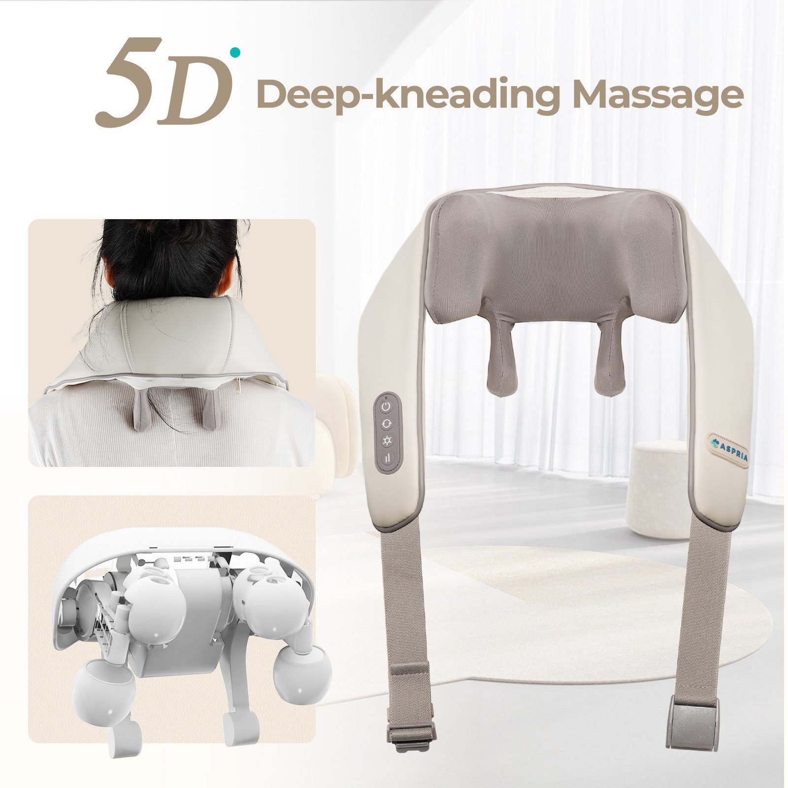NAIPO Shiatsu-Massagegerät 5D mit Wärme für Nacken Rücken Schulter, Wiederaufladbar, Tragbares Massagegerät Geschenk für Frauen Männer Freunde Familie