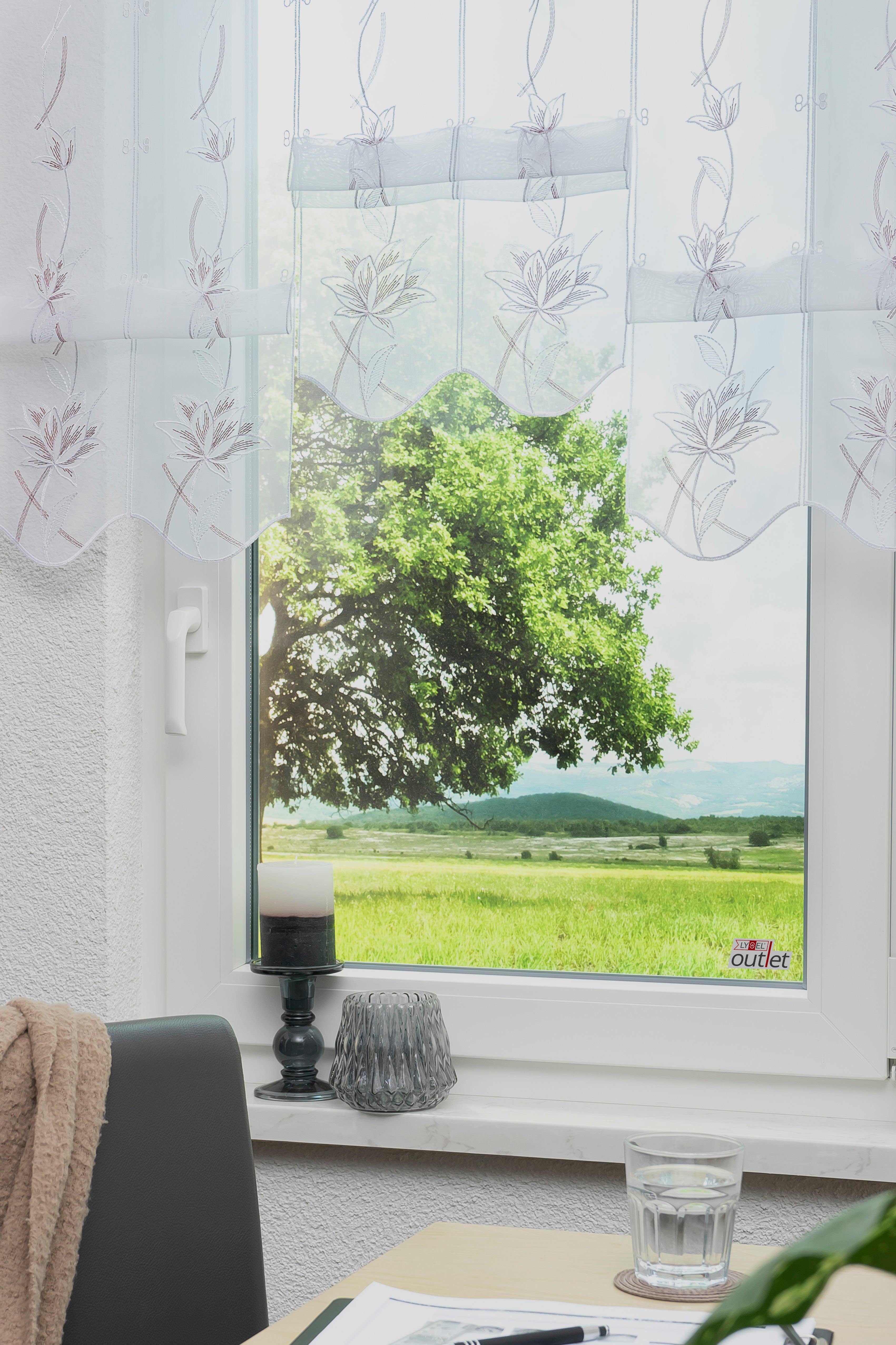 Stickereien Plauen Scheibengardine Kiara (1 St), Stangendurchzug, halbtransparent, Voile