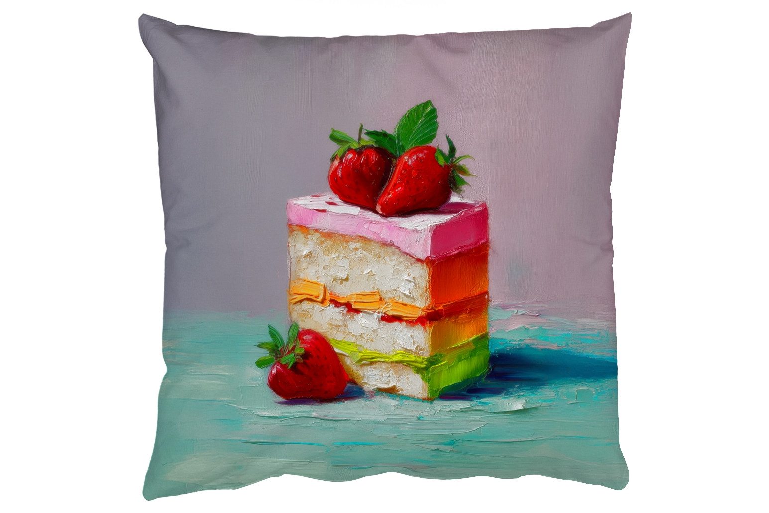 MuchoWow Dekokissen Torte - Erdbeeren - Glasur - Farbenfroh, Zierkissen mit Füllung für Wohnzimmer, Sofakissen, 40x40 cm