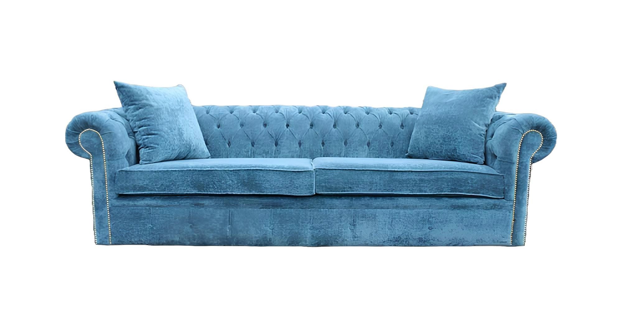 Xlmoebel Skulptur Traditionelles Wohnzimmer-Sofa - Blaue Chesterfield-Stoffcouch für 3 (Chesterfield 3 Sitzer 4069943222555), Hergestellt in Europa