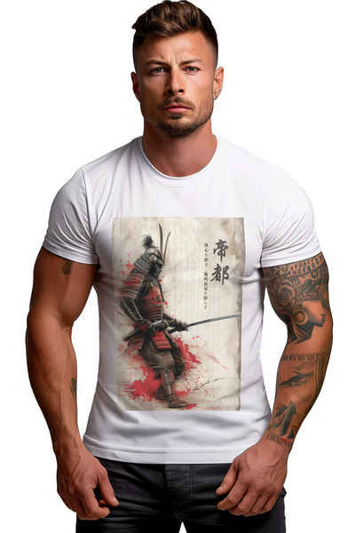 Reichstadt Print-Shirt Cooles Kurzarm T-Shirt 24RS050 mit Samurai Motiv