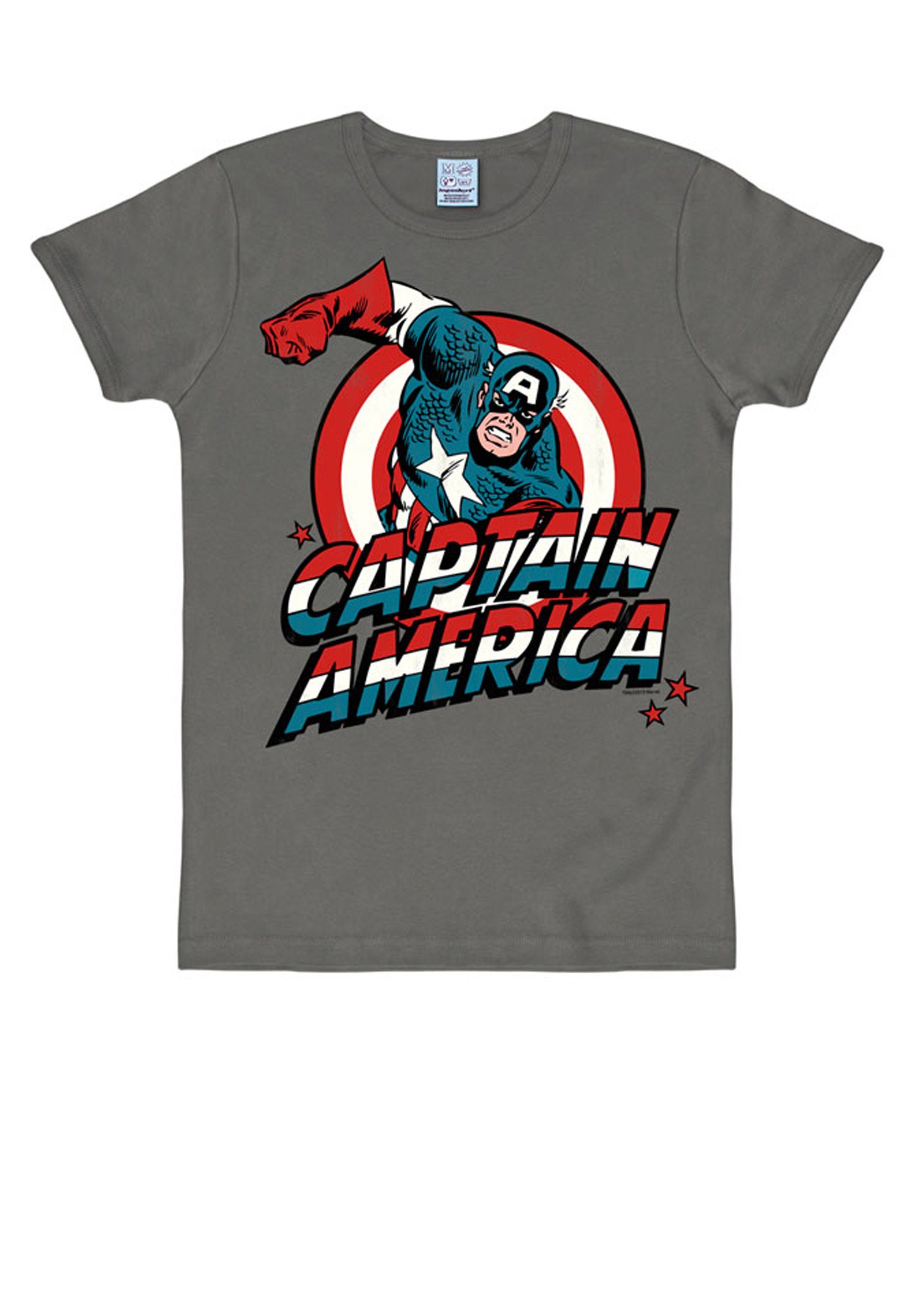 T-Shirt Retro-Frontprint mit America grau Captain LOGOSHIRT