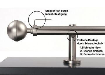 Gardinenstange Kugel in Edelstahl-optik, Deco-Raum, Ø 25 mm, 1-läufig, Wunschmaßlänge, kürzbar, Bohren, verschraubt, Metall, Komplett-Set mit Montagematerial