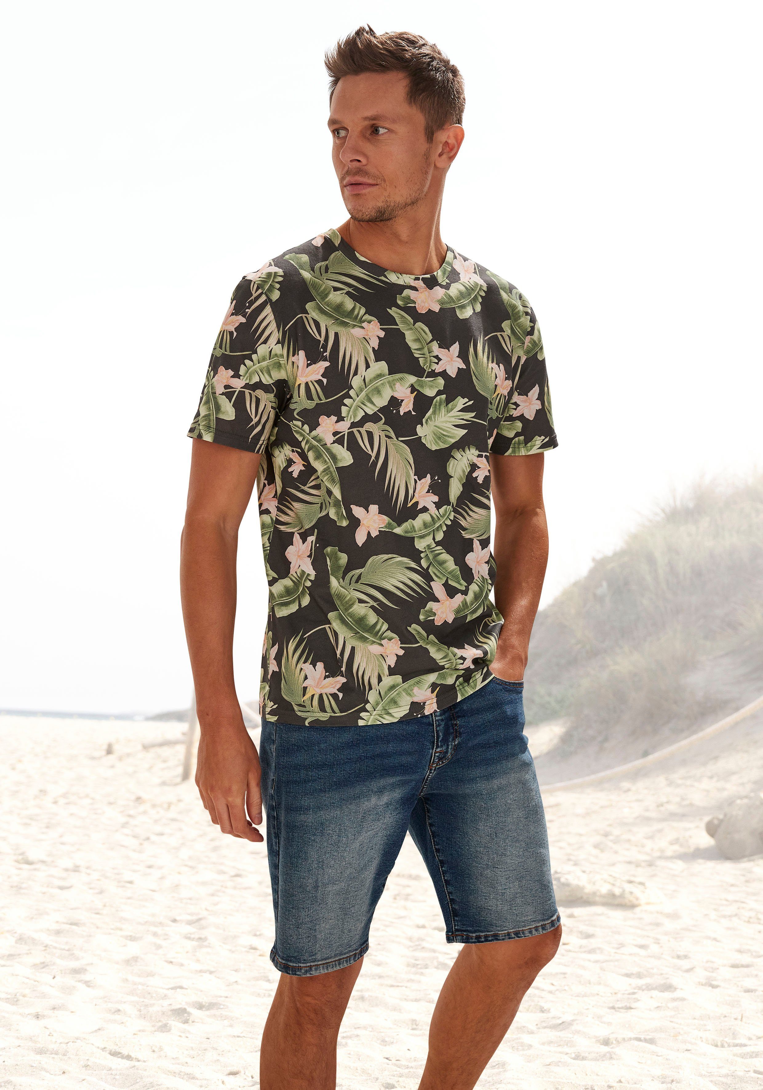 bedruckt mit Beachtime Palmenblättern T-Shirt