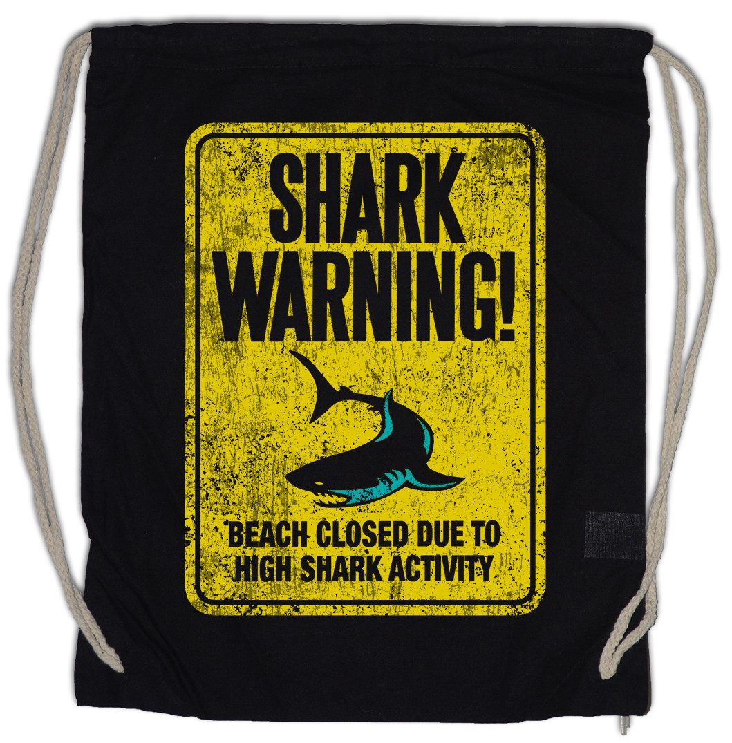 Turnbeutel Shark Warning Sign II Turnbeutel Weißer Hai Surfer Surfing Diver