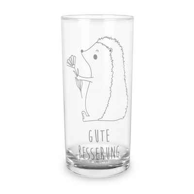 Mr. & Mrs. Panda Glas 400 ml Igel Blumen - Transparent - Geschenk, Wasserglas mit Gravur, G, Premium Glas, Lasergravur