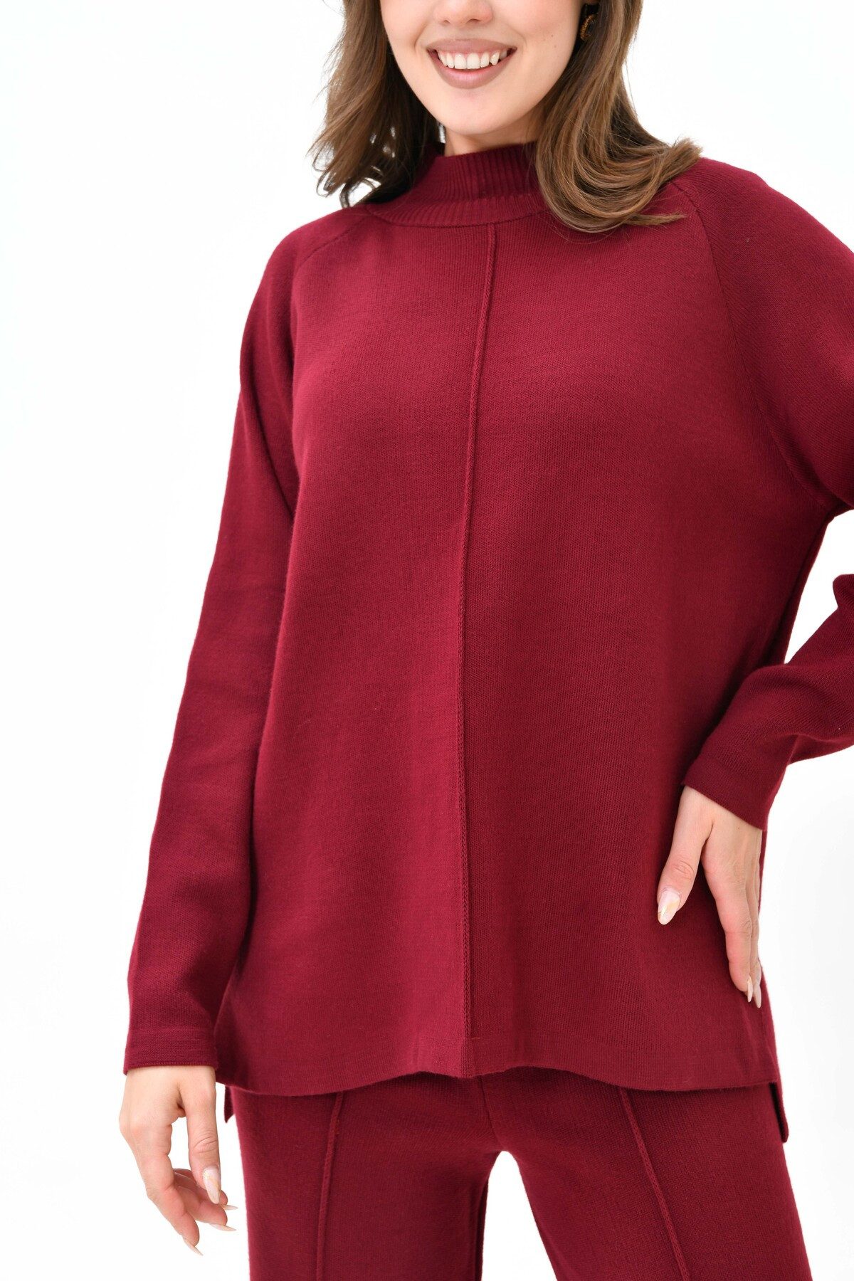 WOMAN VISION Blusentop Strickset aus hochgeschlossenem Pullover und hochgeschnittener Hose mi