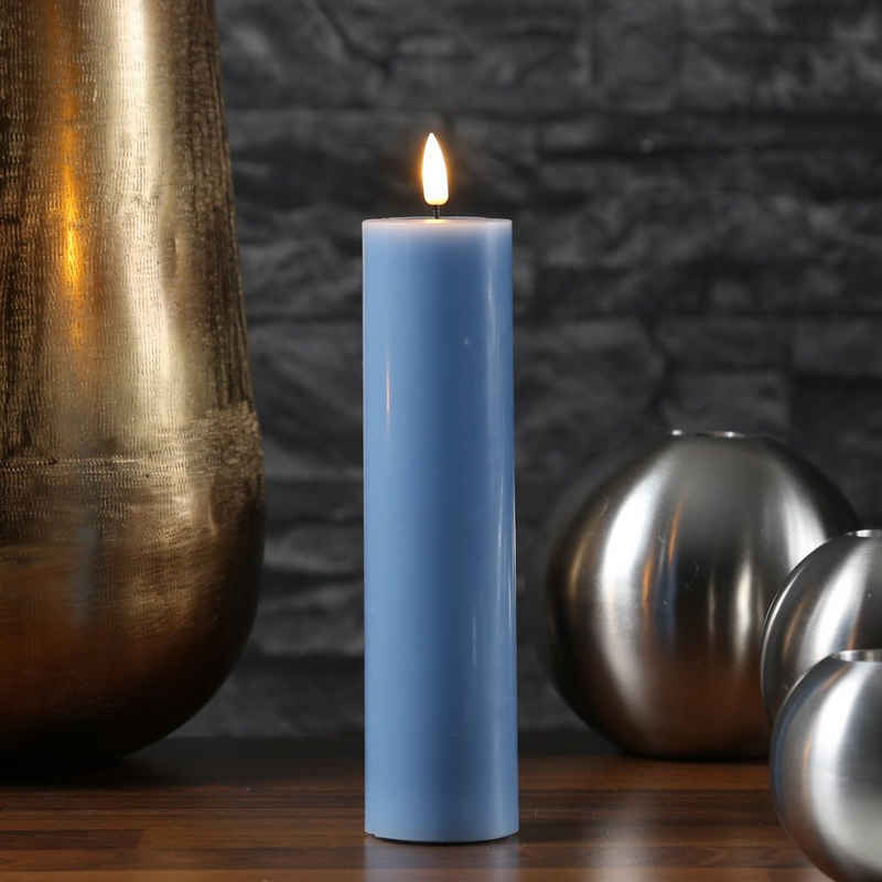 Deluxe Homeart LED-Kerze Mia Deluxe Echtwachs Wachsspiegel flackernd H: 20cm D: 5cm eisblau