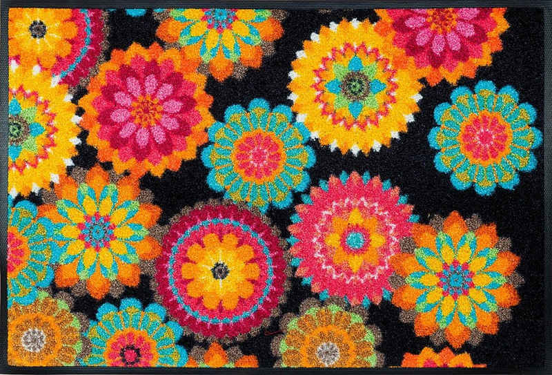 Fußmatte »Peppina«, wash+dry by Kleen-Tex, rechteckig, Höhe 7 mm, Schmutzfangmatte, Motiv Blumen, Retro Design, rutschhemmend, waschbar