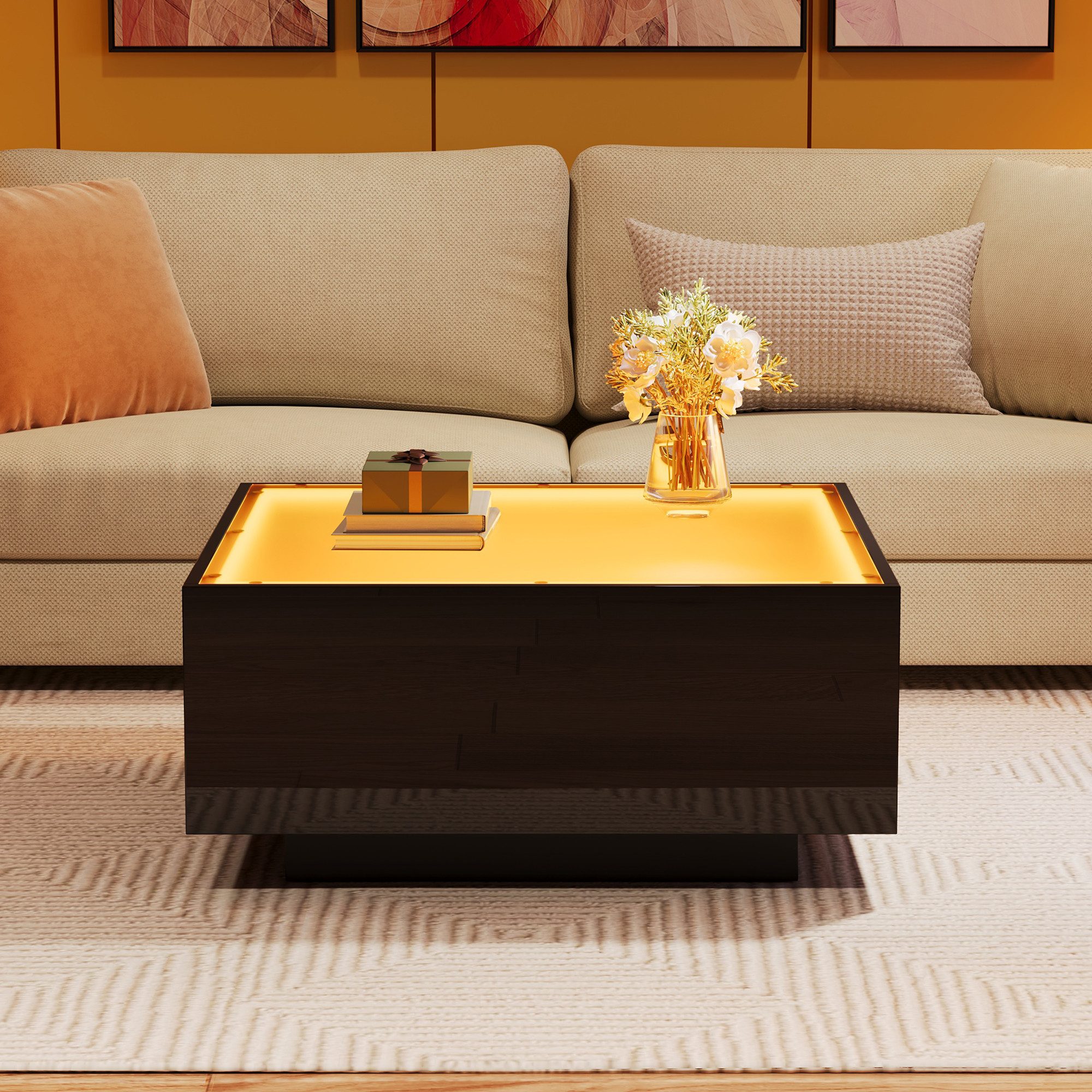 Merax Couchtisch hochglanz Sofatisch Beistelltisch mit LED-Beleuchtung (1-S günstig online kaufen