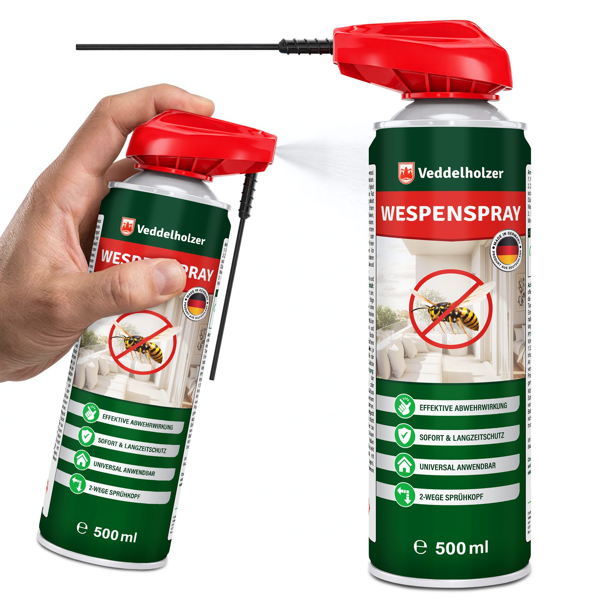 Veddelholzer Wespenspray 500 ml Wespenspray Effektives Wespenspray mit Sofortwirkung Wespen, 500 ml, gegen Wespen im Haus, Garten & auf der Terrasse
