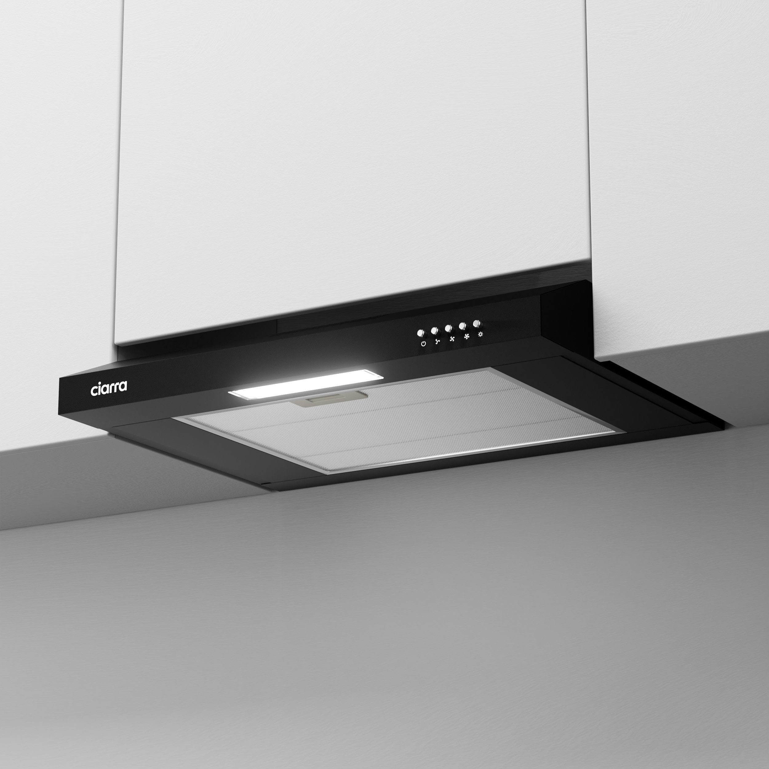 CIARRA Unterbauhaube 60cm 220 m³/h Abluft & Umluft 3 Stufen CAB6903B 60cm 220 m³/h Abluft & Umluft 3 Stufen CAB6903B, Unterbau-Dunstabzugshaube 60 cm mit Aluminiumfilter für Küchenschrank