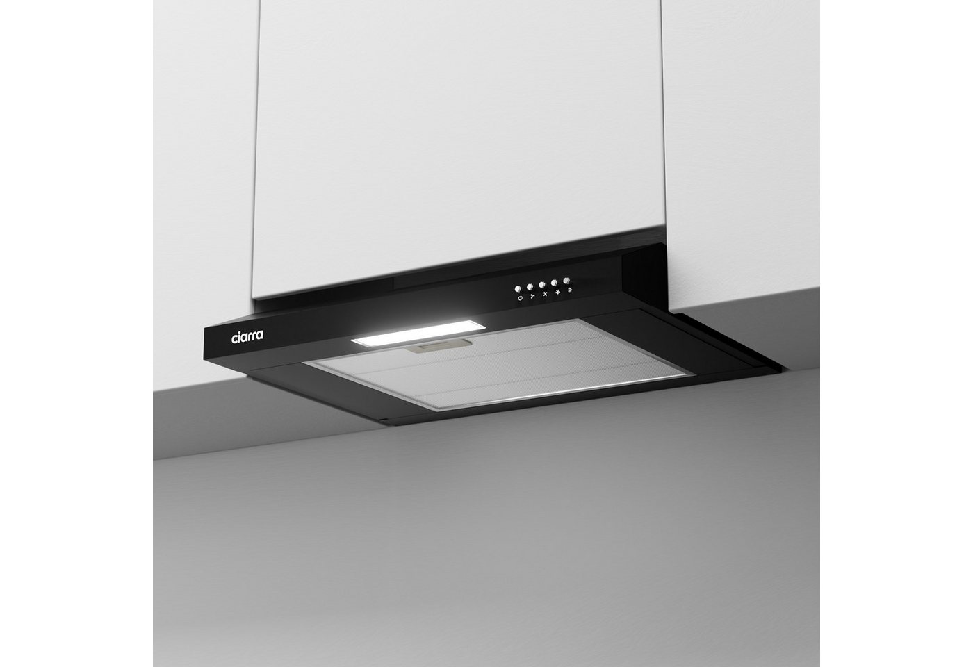 CIARRA Unterbauhaube 60cm Abzugshaube mit Aluminiumfilter Kohlefilter Ab/Umluft CAB6903B Unterbau Dunstabzugshaube für kleine Küchen, 3 Stufen Schwarz