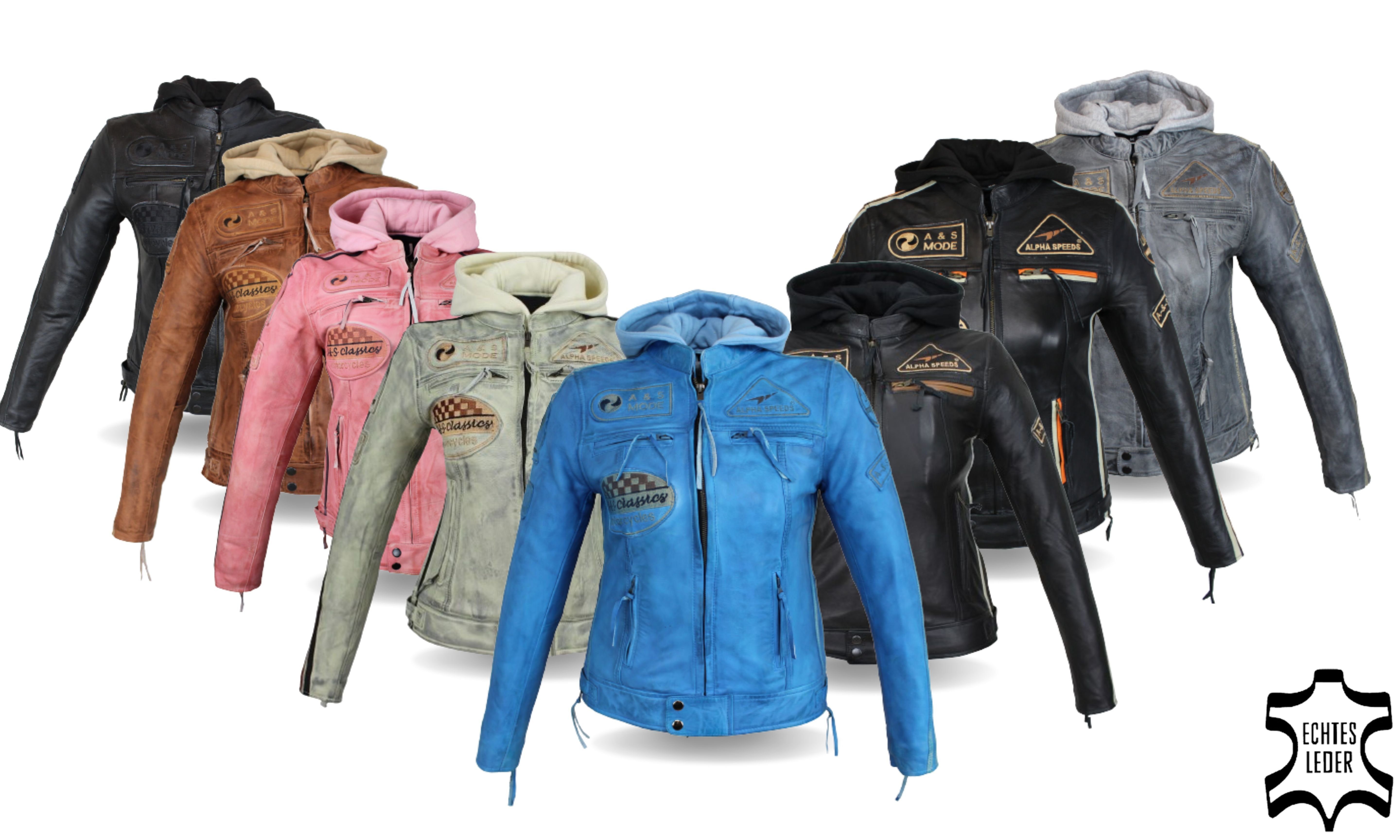 aus Freizeit einem inklusive Speeds trennbaren weichem Blau Jacke Protektoren Biker Lederjacke Highway Alpha Motorradjacke Damen (mit einem Lammleder, Kapuze)