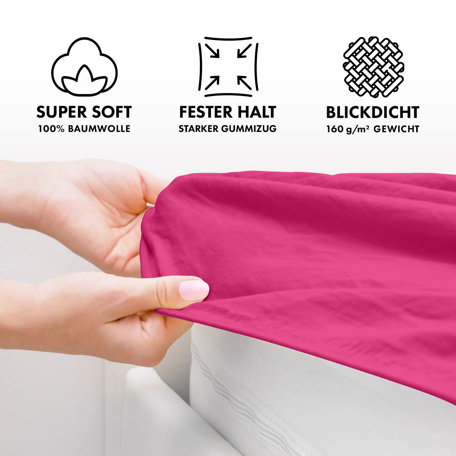 Jacobson Spannbettlaken aus 100% Baumwolle, Jersey Bettlaken 160 g/m², Spannbetttuch mit Gummizug, pflegeleicht & viele Farben – Bild 3 von 5