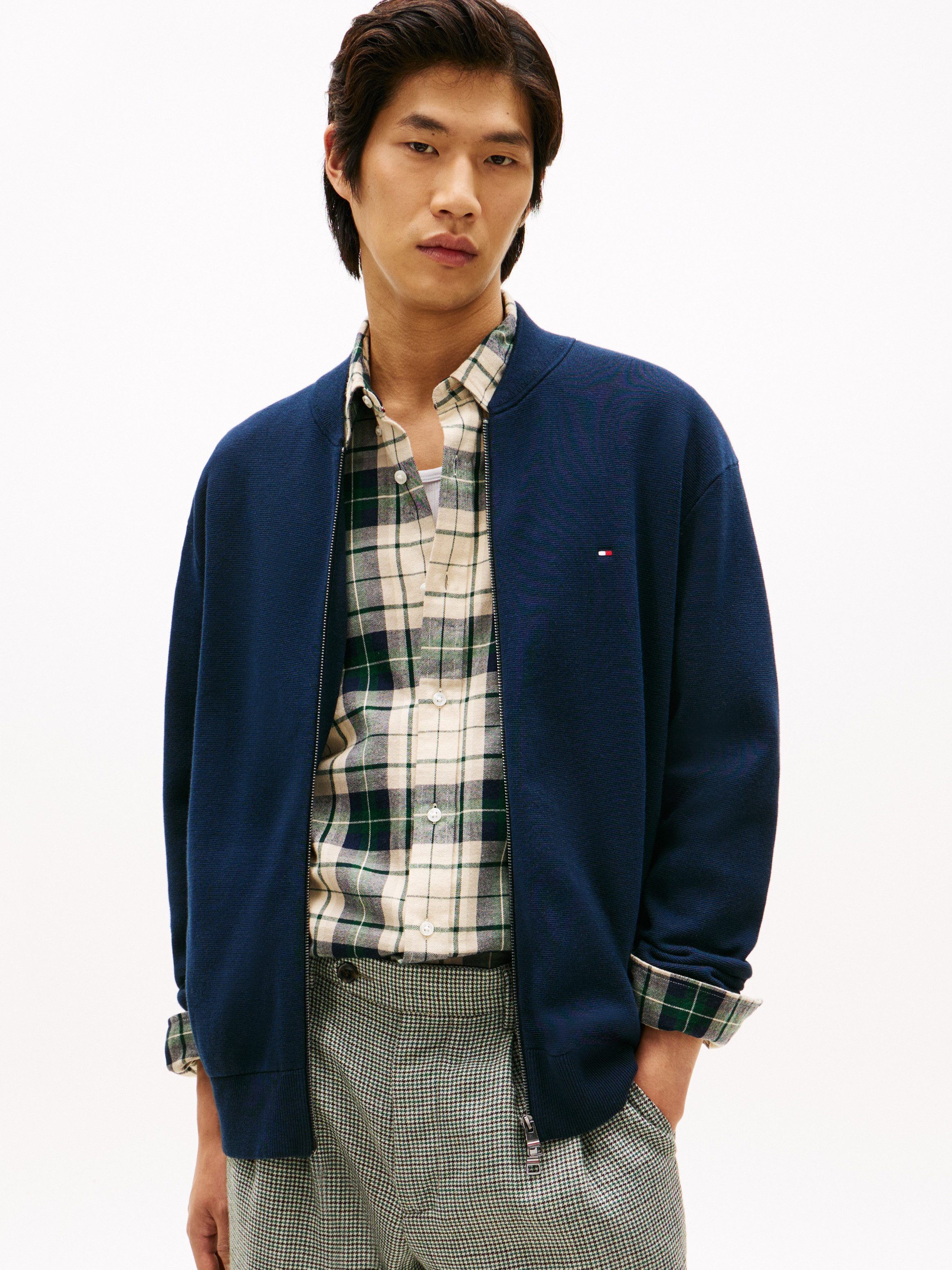 Tommy Hilfiger Cardigan FULL MILANO BASEBALL mit feiner Struktur, normale Passform