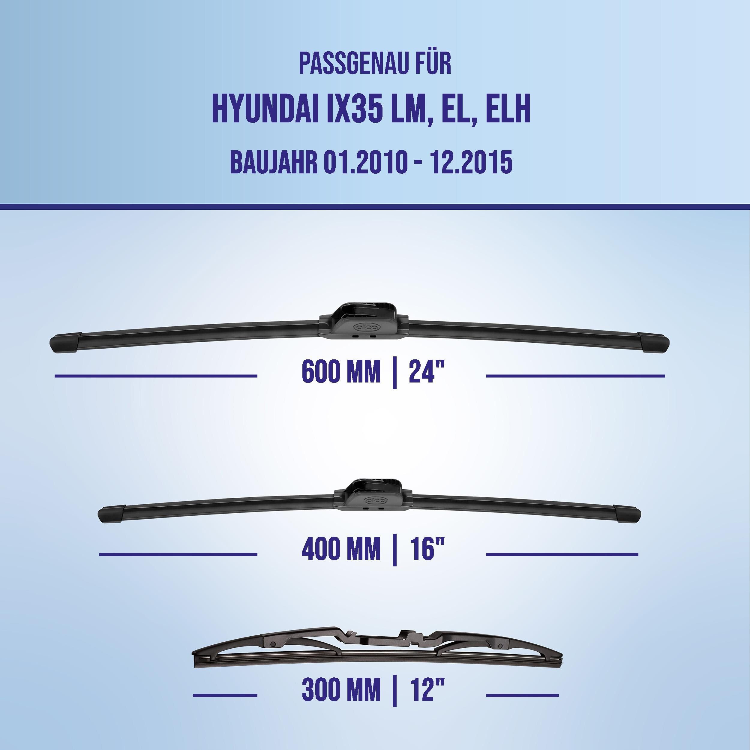 alca Scheibenwischblätter passend für HYUNDAI ix35, 01.2010 - 12.2015, Front- und Heckscheibe, (Packung, 3-St., Scheibenwischer mit Heckwischer), mit Nano Graphit Beschichtung