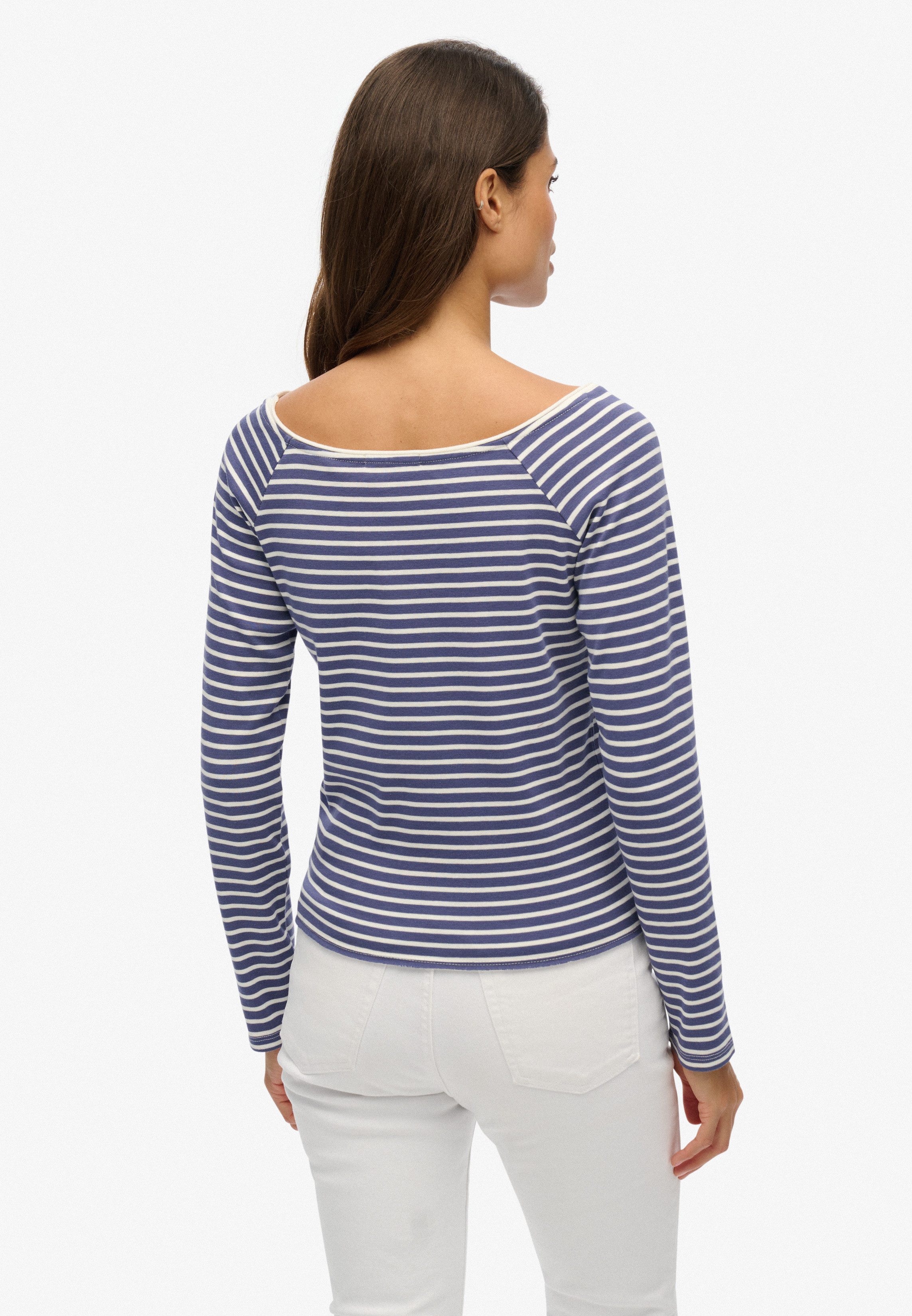 Superdry Langarmshirt BARDOT OFF SHOULDER TOP mit U-Boot Ausschnitt und Wellenkante am Bund