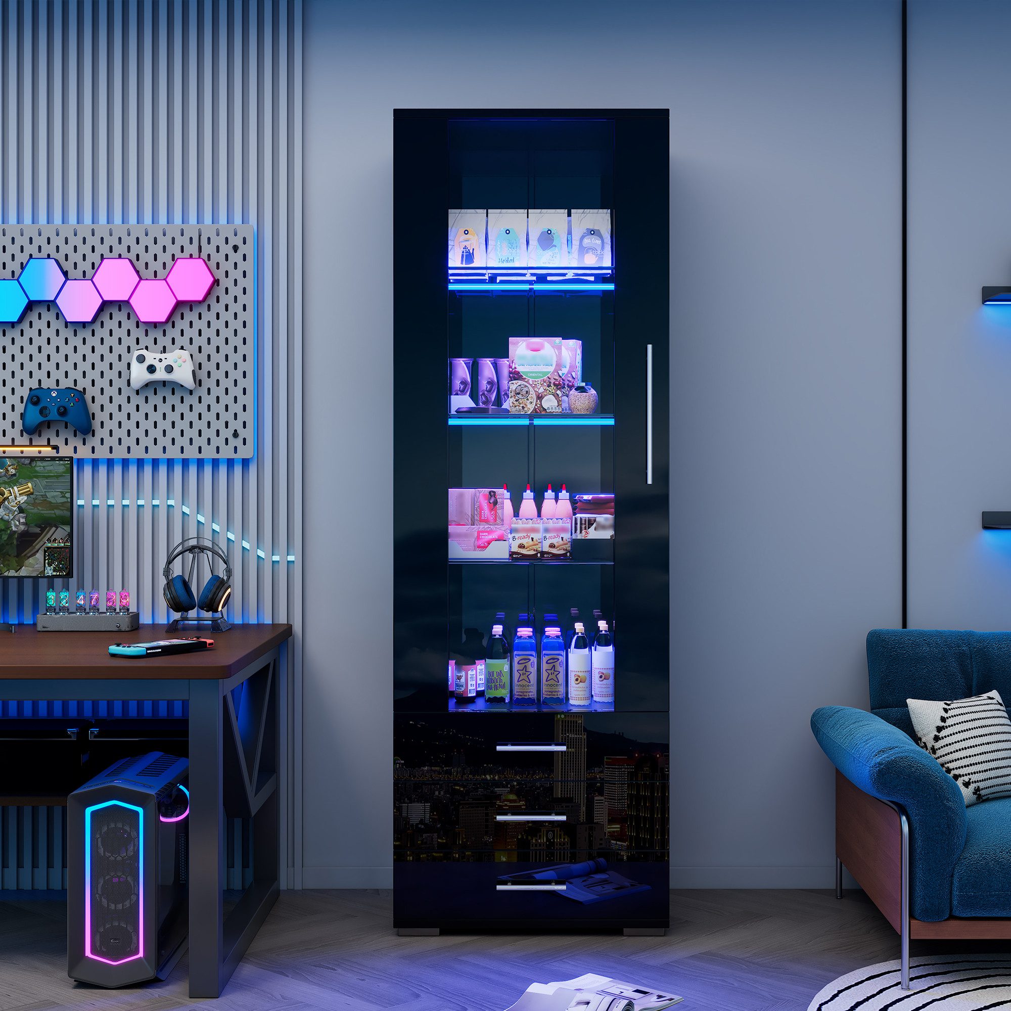 MODFU Vitrine mit Hochglanz-Oberfläche (Hochschrank, Highboard, günstig online kaufen