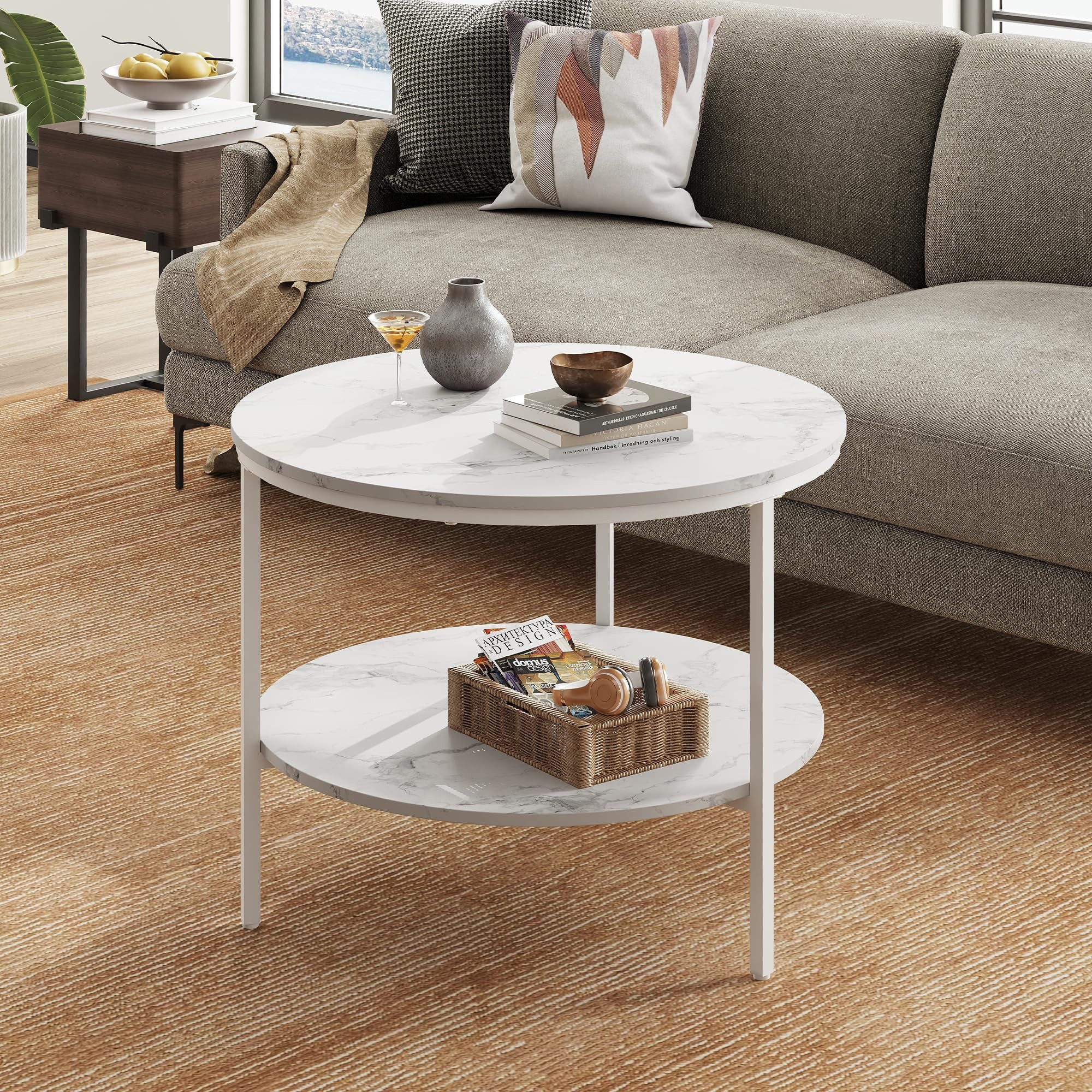 WLIVE Couchtisch Couchtisch rund mit 2 Ebenen, Beistelltisch Holz mit Metal günstig online kaufen