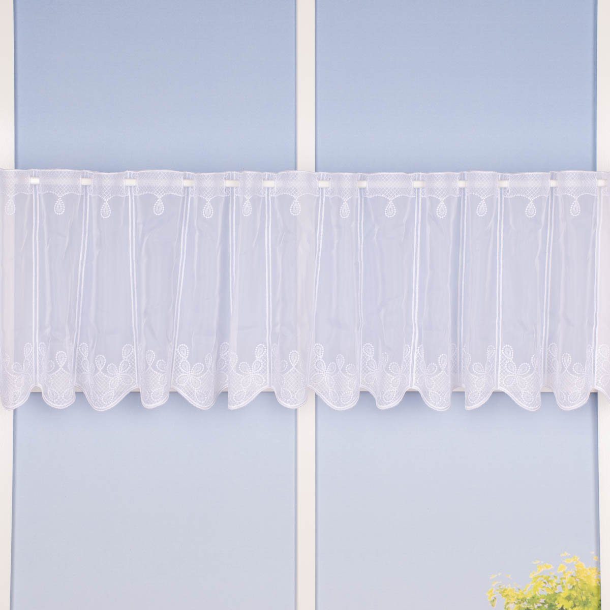 SCHÖNER LEBEN. Meterware Scheibengardine Meterware Voile Stickerei Ornamente nähfrei weiß 30cm, leicht perforiert, Polyester, bestickt