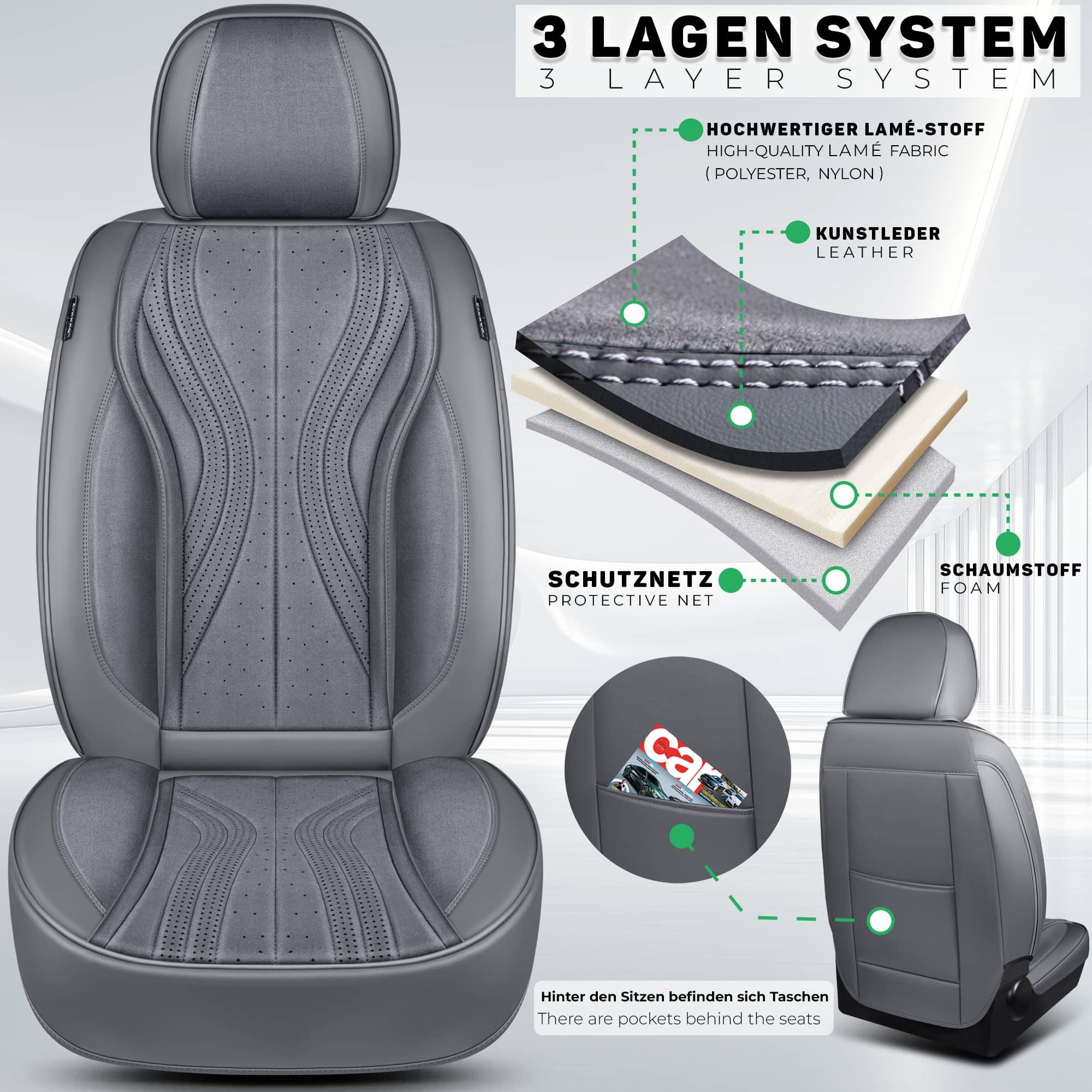 BREMER SITZBEZÜGE Autositzbezug für Fiat Stilo Bj 2001-08 (M5), Set, Schonbezüge Sitzbezüge Fahrer und Beifahrer, in Grau