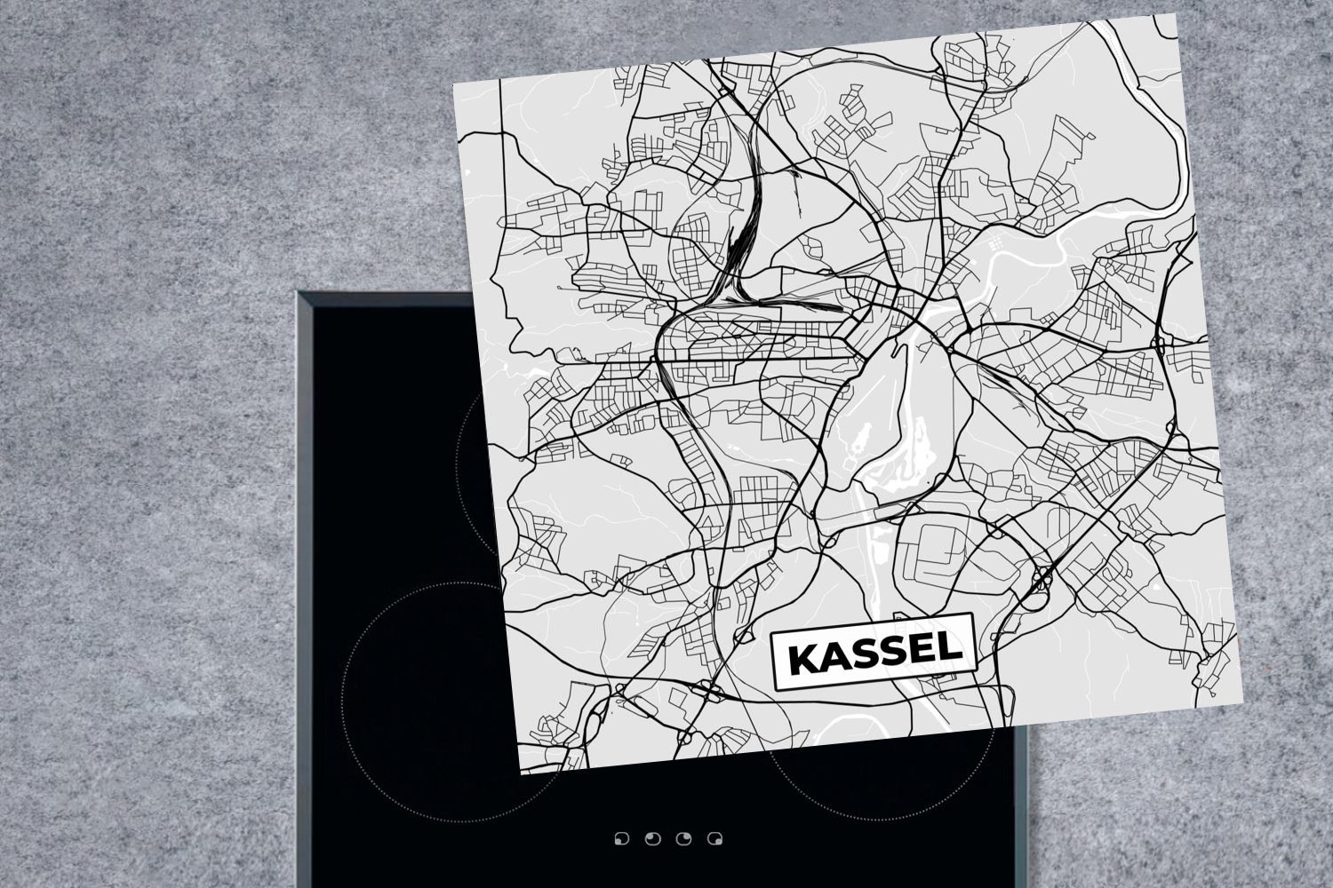 78x78 Kassel Stadtplan, - - MuchoWow cm, (1 - Deutschland Karte tlg), - Ceranfeldabdeckung, Vinyl, Karte Arbeitsplatte küche für Herdblende-/Abdeckplatte