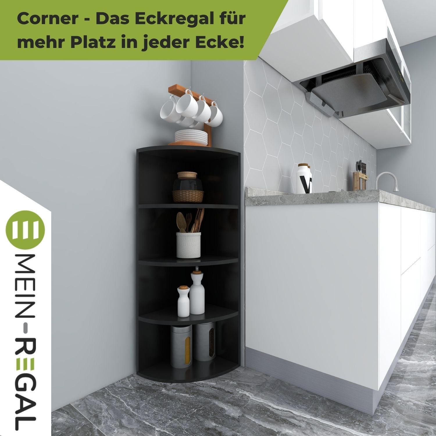 Coemo Regal, Eckregal Corner aus Schwarz 4 40x40x120 Holz cm 120 Fächer