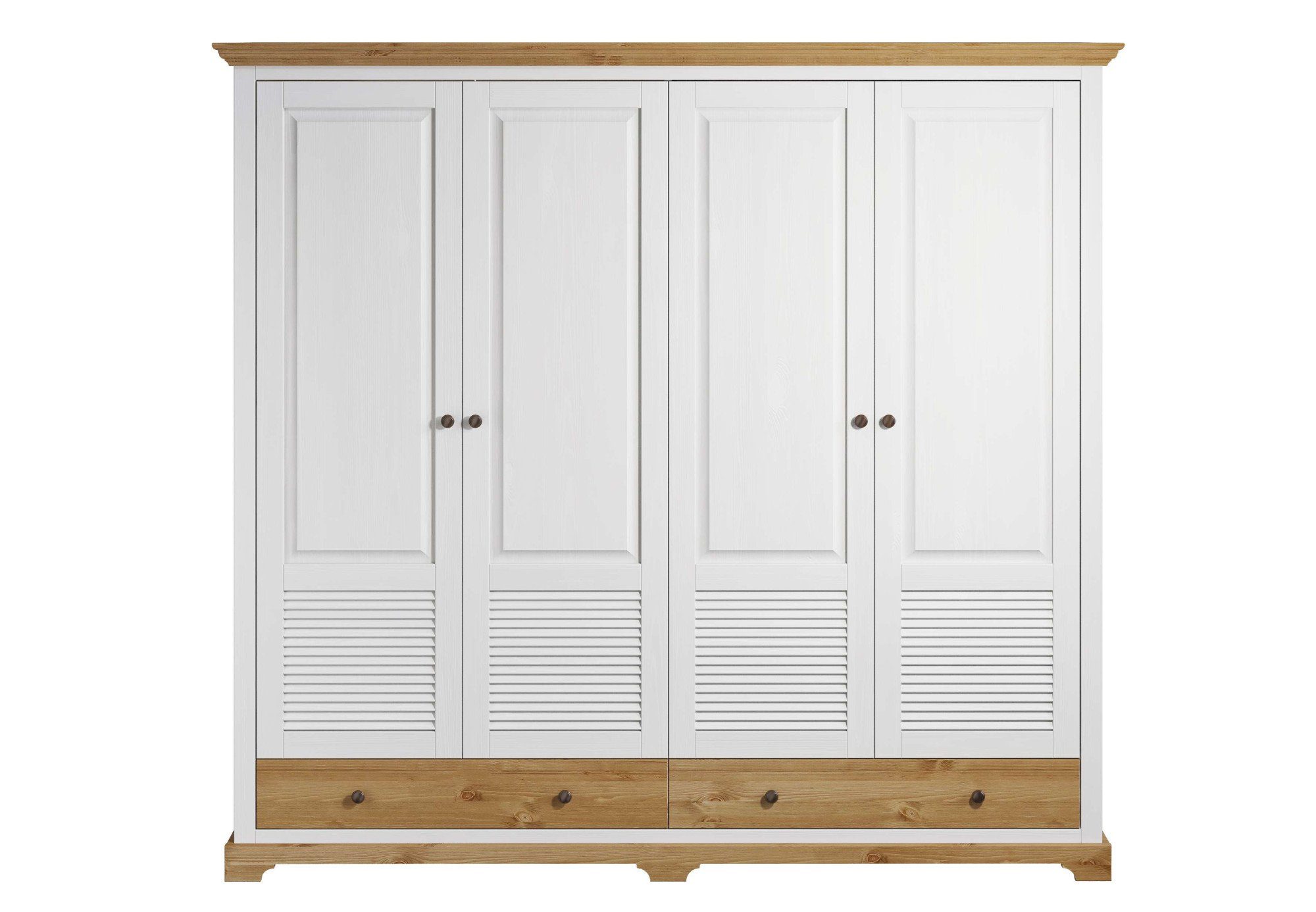 OTTO home Kleiderschrank Rauna, aus massiver Kiefer, 4-türig, mit Lamellen und Kassetten (B/H/T ca. 203/183/61) FSC® zertifiziertes Massivholz (Kiefer), robuste Qualität