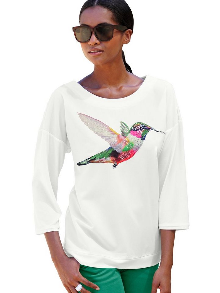 Alba Moda Strandshirt Shirt mit Kolibridruck Alba Moda Strandshirt Shirt mit Kolibridruck