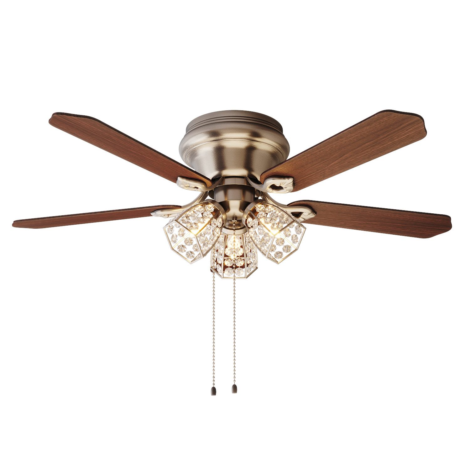 SONNI Deckenventilator Antik Deckenventilator Zugschalter Kristall Fan Wohnzimmer Vintage, Ohne Licht 122cm (48 Inch)