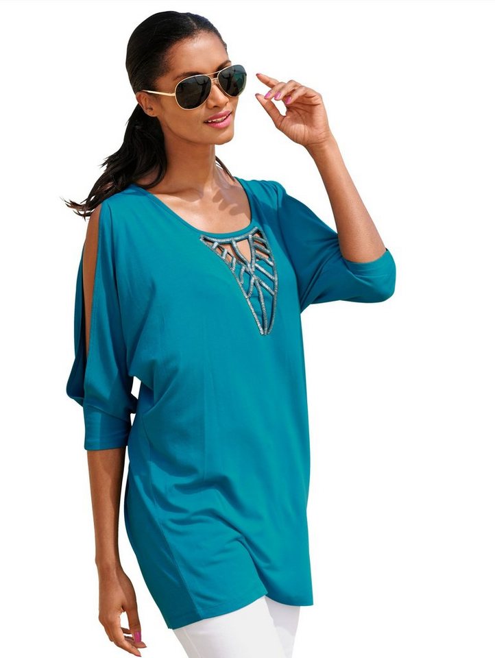 Alba Moda Strandshirt Strandshirt mit geschlitzten Ärmeln Alba Moda Strandshirt Strandshirt mit geschlitzten Ärmeln