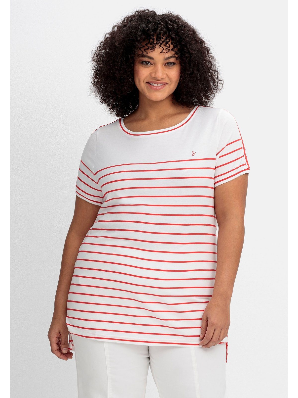 Sheego T-Shirt Große Größen mit Zierband auf der Schulter rot gemustert