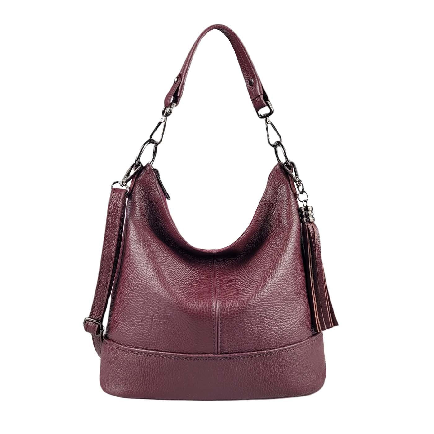 ITALYSHOP24 Schultertasche Made in Italy Damen Leder Tasche Shopper, als Handtasche, CrossOver, Umhängetasche tragbar Bordo