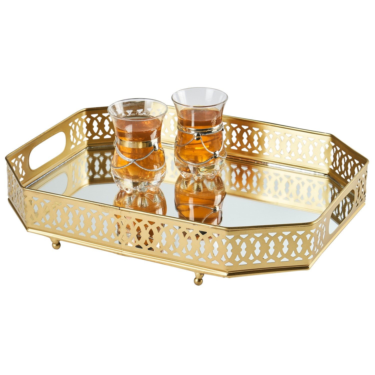 Marrakesch Orient & Mediterran Interior Dekotablett Spiegeltablett Serviertablett Deko Tablett Agata Gold (1 St), Handarbeit