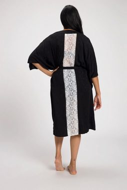 Ulla Popken Kimono Kimono Punkte Spitze V-Ausschnitt Bindegürtel, ca. Mitte Oberschenkel, Materialmix