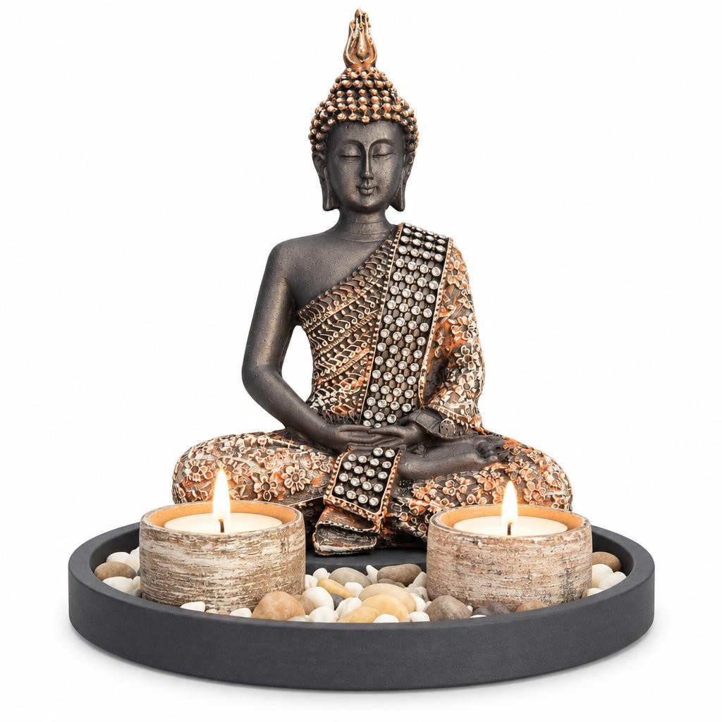 Kamelio Buddhafigur Buddha mit Teelicht 22cm Deko-Statue Deko-Figur