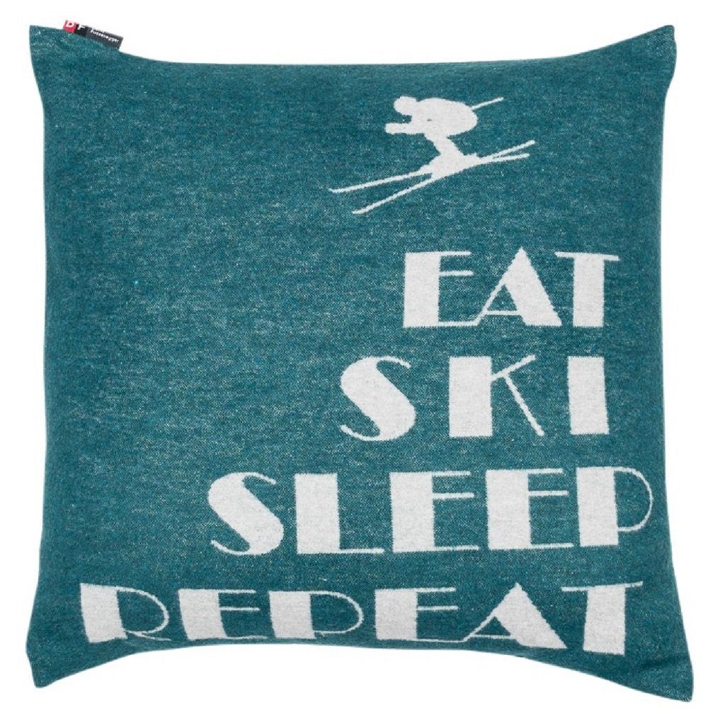 Kissenhülle Silvretta 'Eat Ski Sleep Repeat' 50 x 50 cm, DAVID FUSSENEGGER Tannengrün