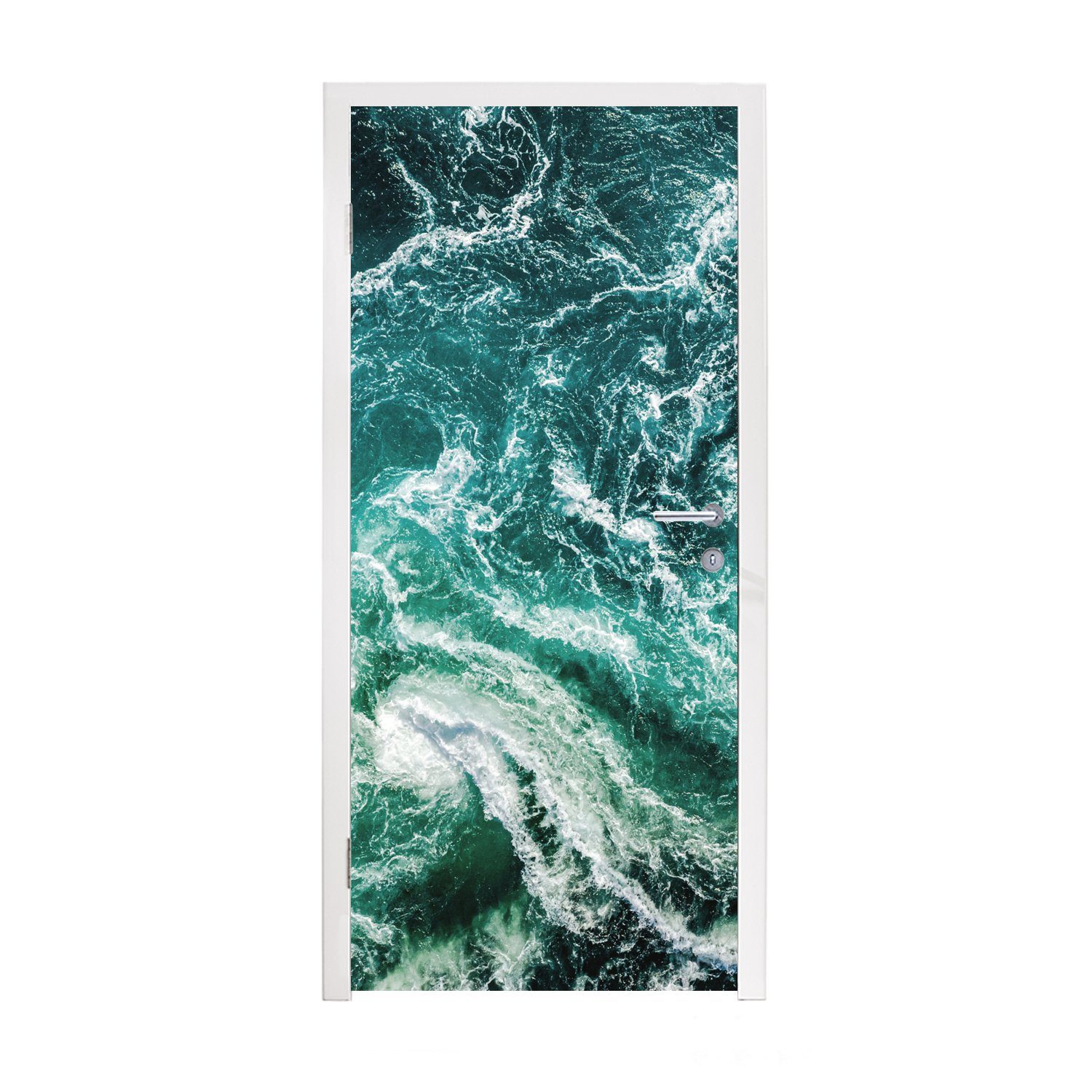- 75x205 Fototapete St), Türtapete Wasser für Grün Matt, - cm Tür, bedruckt, Ozean MuchoWow (1 Meer Luxus Türkis, - - - Türaufkleber,